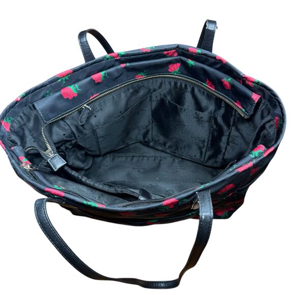 Kate Spade NY Chelsea Rose Toss Printed Black & Red Tote 100% Recycled Nylon - Picture 7 of 9